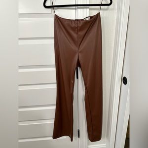 Brown, Faux Leather Flare Pants